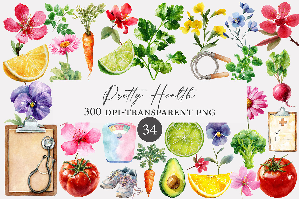 Watercolor Clipart  PRETTY HEALTH, an Illustration by Designworld (Photo 1 of 4)