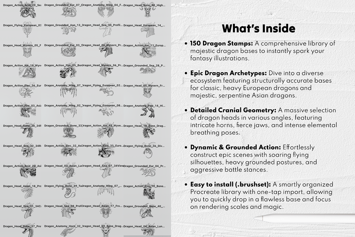 150 Dragon Procreate Stamp Brushes, a Brush Add-On by Selentaori Studio (Photo 3 of 11)