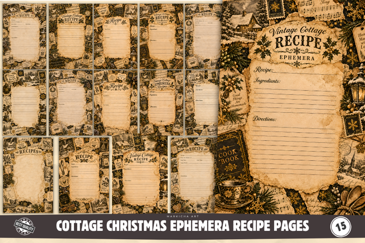 Cottage Christmas Recipe Pages PNGs, a Seasonal Illustration by Markicha Art (Photo 1 of 5)
