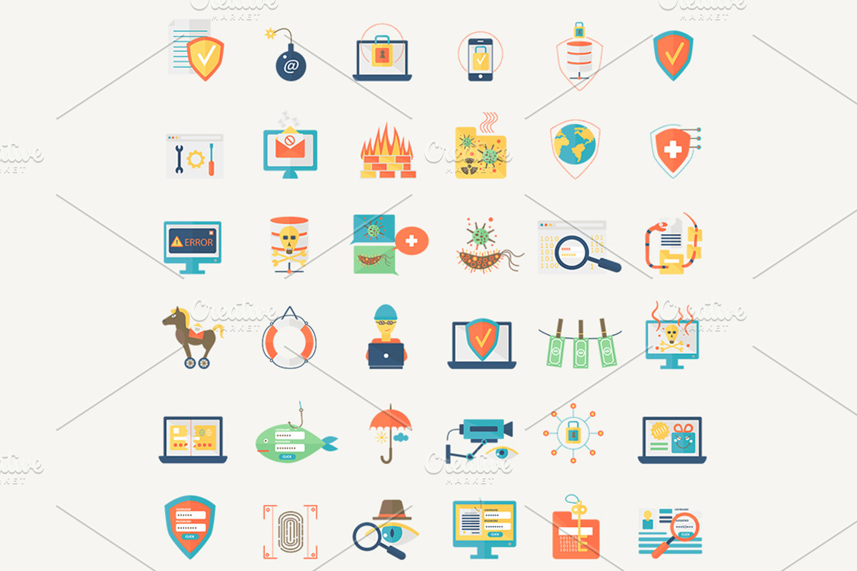 36 Cyber security flat icons set, an Outline Icon by Lemberg Vector