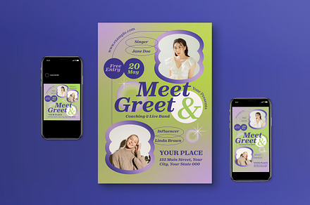 Lilac Y2K Meet & Greet Flyer Set, a Flyer Template by graphicook