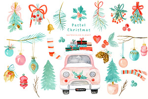 Pastel Christmas. Watercolor Holiday