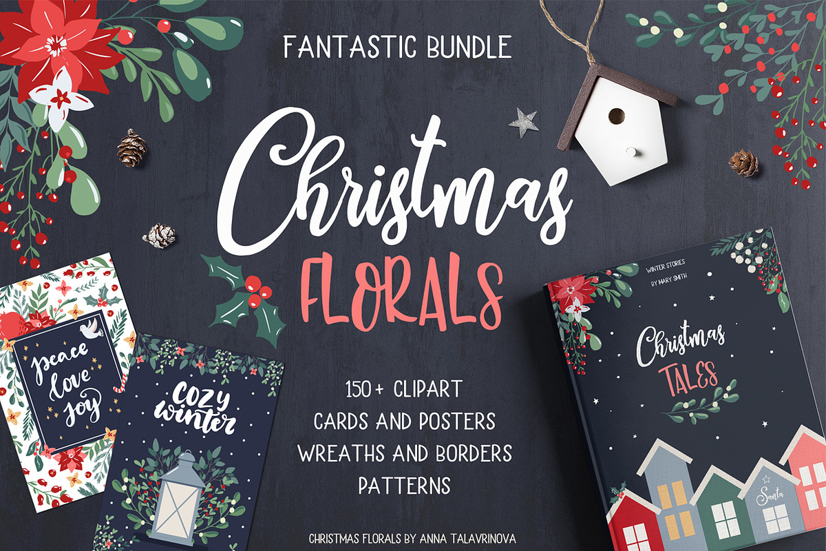Christmas Florals Bundle, a Decorative Illustration by Cozy pattern shop (Photo 1 of 13)