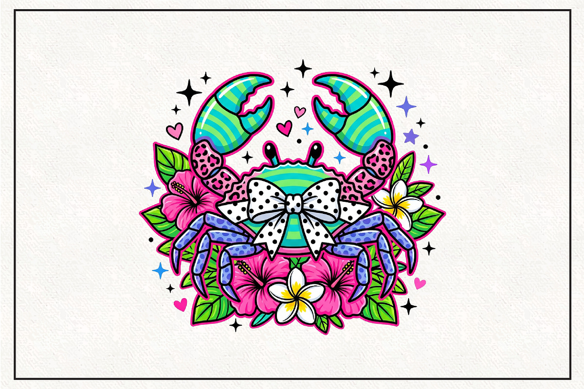 Preppy Crab Summer PNG, a Work Illustration by CraftArtStudio (Photo 1 of 4)