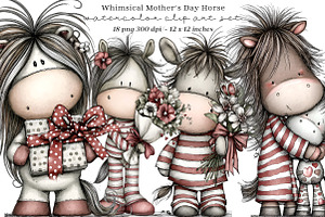 Whimsical Mother's Day Horse Clipart, an Illustration by SinaCreation