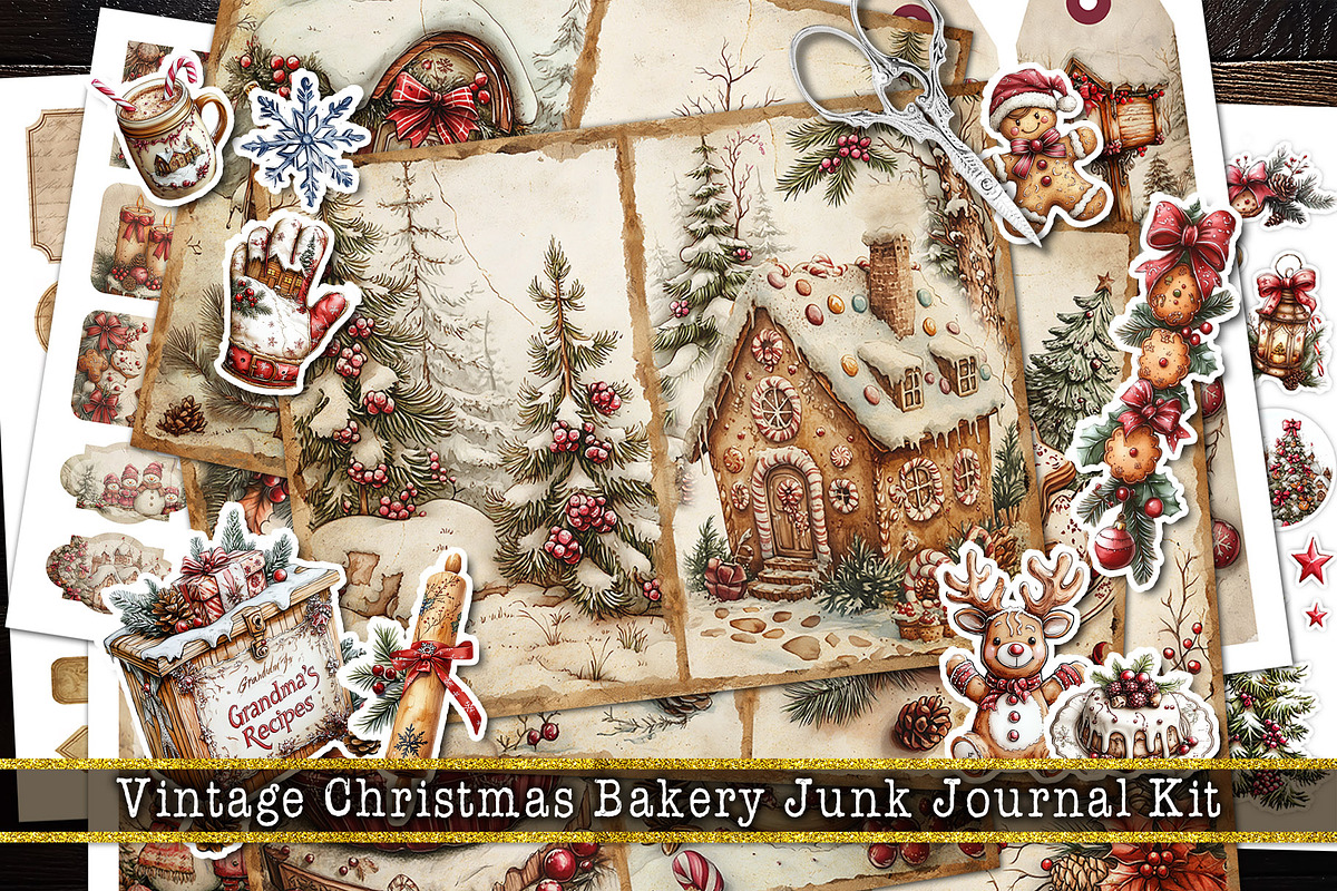 Vintage Christmas Bakery Journal Kit, a Seasonal Illustration by V Design Creator (Photo 1 of 13)