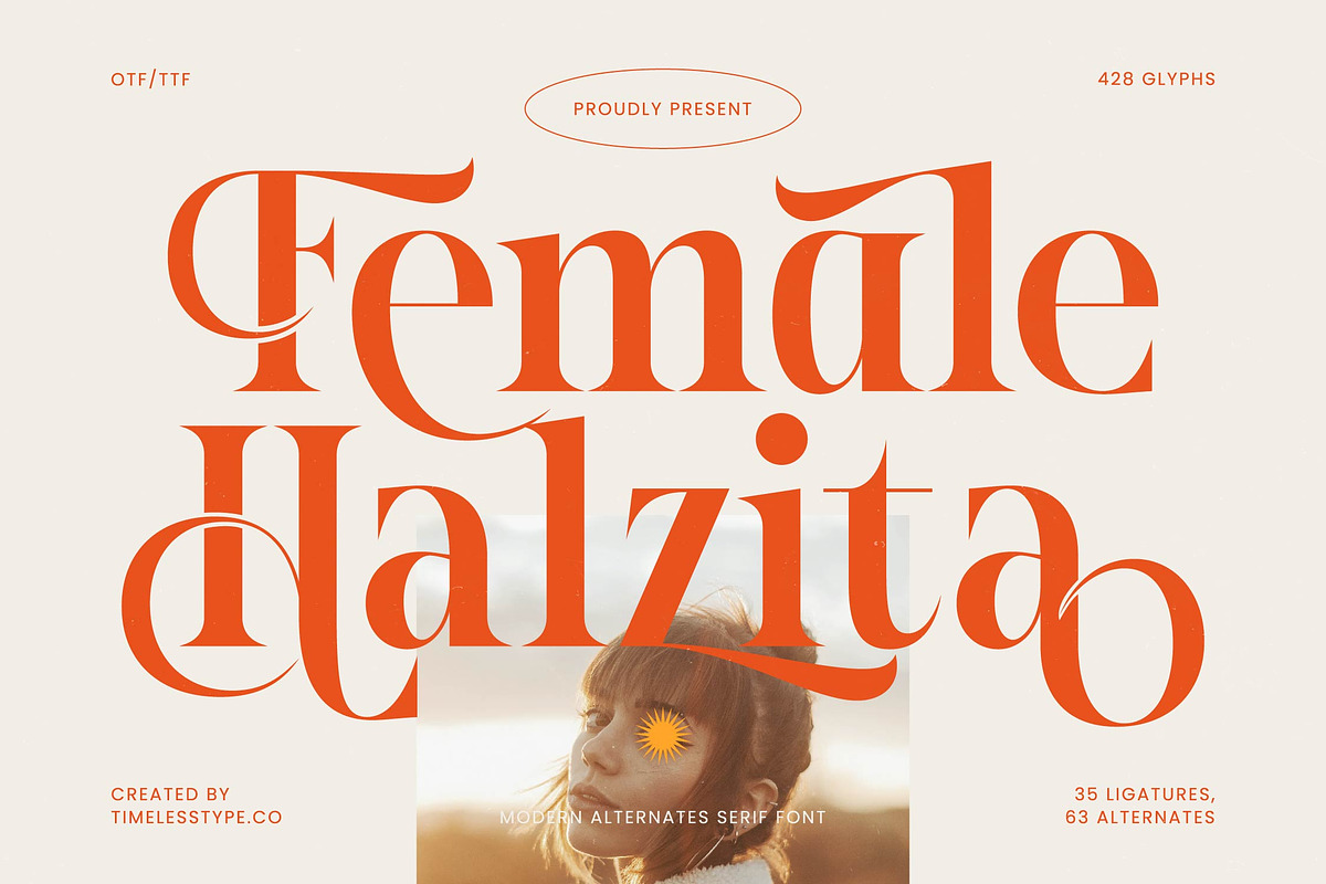 Female Halzita Modern Alternate Font, a Serif Font by timelesstype.co (Photo 1 of 20)
