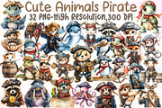 Cute Pirate Animals Clipart Pirate P, an Illustration by Sublimation Artist (Thumbnail 1 of 6)