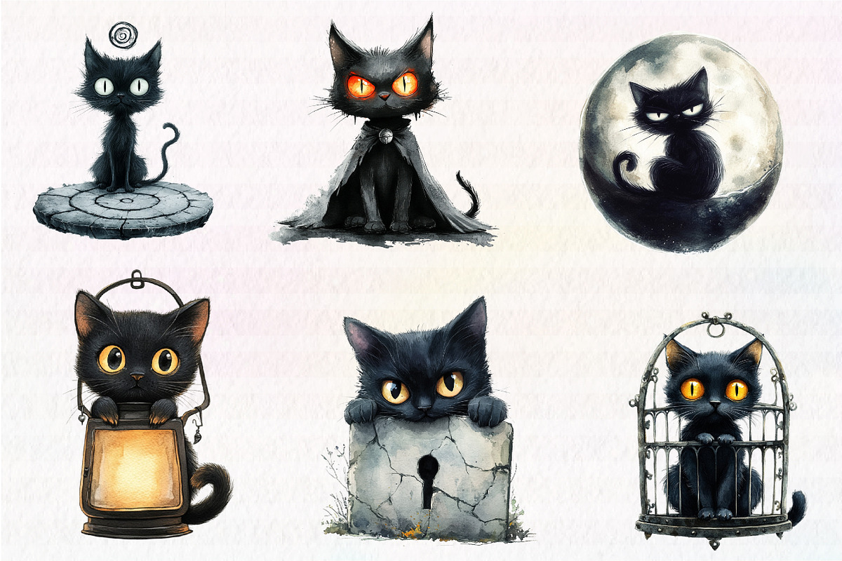 Spooky Black Cat Clipart, an Illustration by CreationArt (Photo 6 of 6)