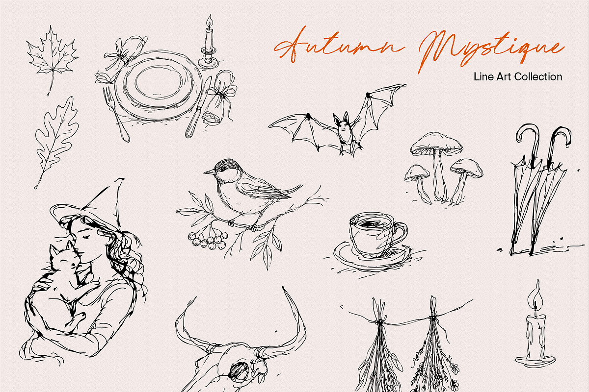 Autumn Mystique: Line Art Collection, a Decorative Illustration by divanovskaya_nv (Photo 3 of 12)