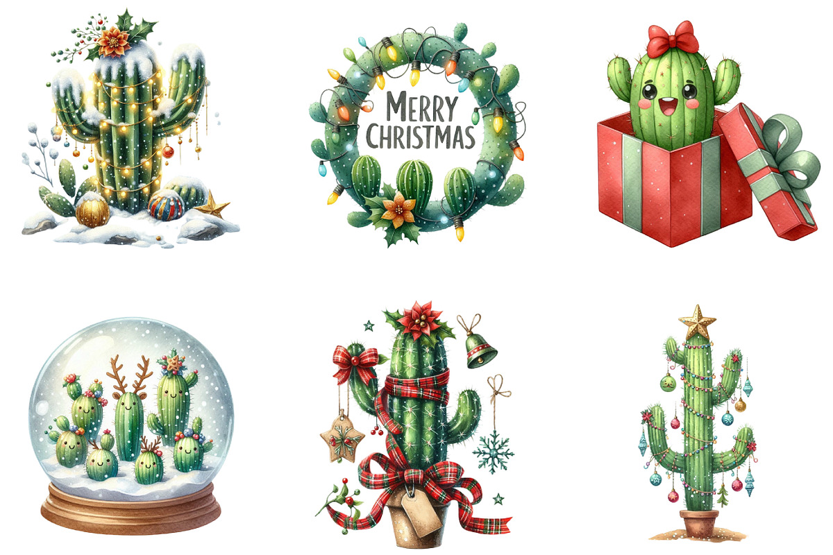 Christmas Cactus P2 Clipart, an Illustration by DreamArtGraphic (Photo 2 of 5)