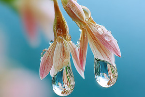 Delicate pink flowers with water droplets, a Nature Photo by AlyaAnd