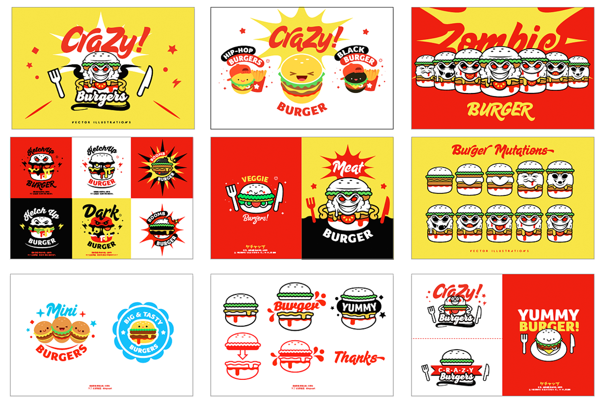 Crazy Burgers Vector Illustrations, an Education Illustration by dimpo ⚡️ ART ® (Photo 7 of 7)