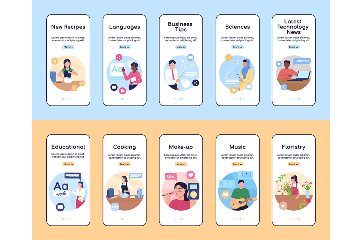 Online classes mobile app pages set, a Templates & Theme by IMG visuals characters (Photo 1 of 3)