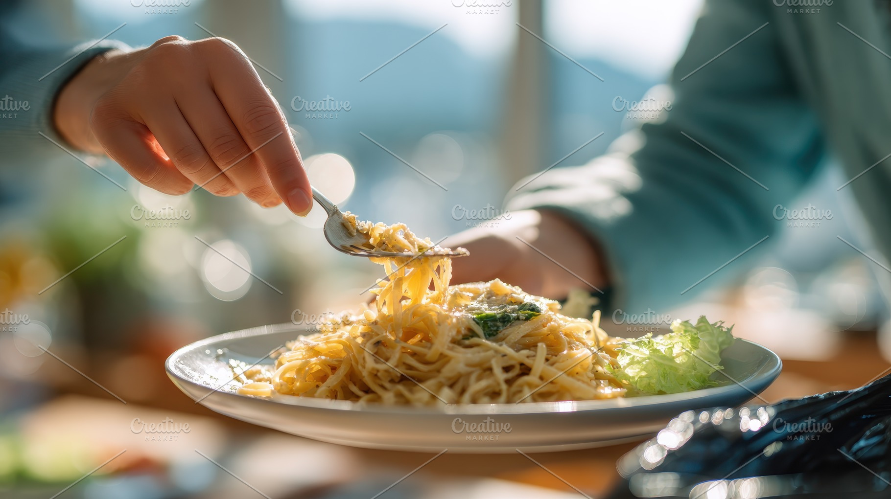 Person enjoying delicious pasta dish, a Photo by Pixeness Studio