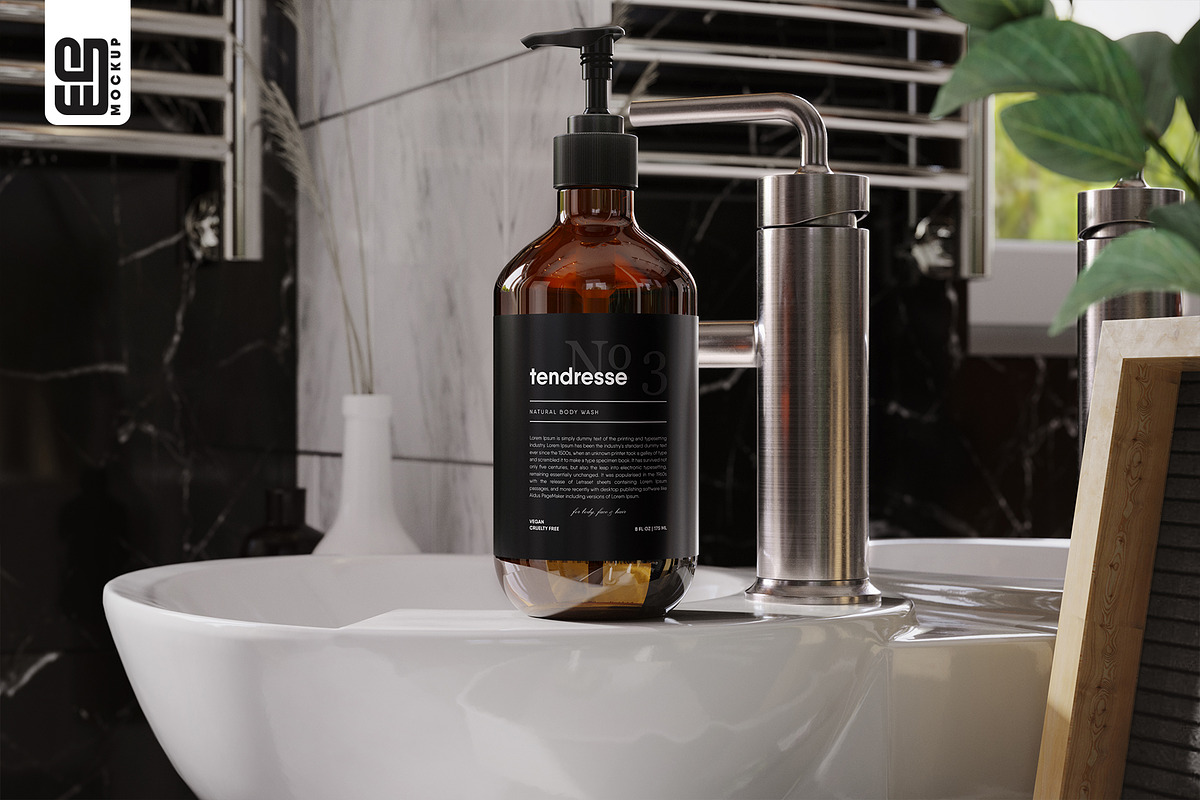 Amber Bottle with Dispenser Mockup, a Packaging Mockup by SD Mockup (Photo 2 of 4)