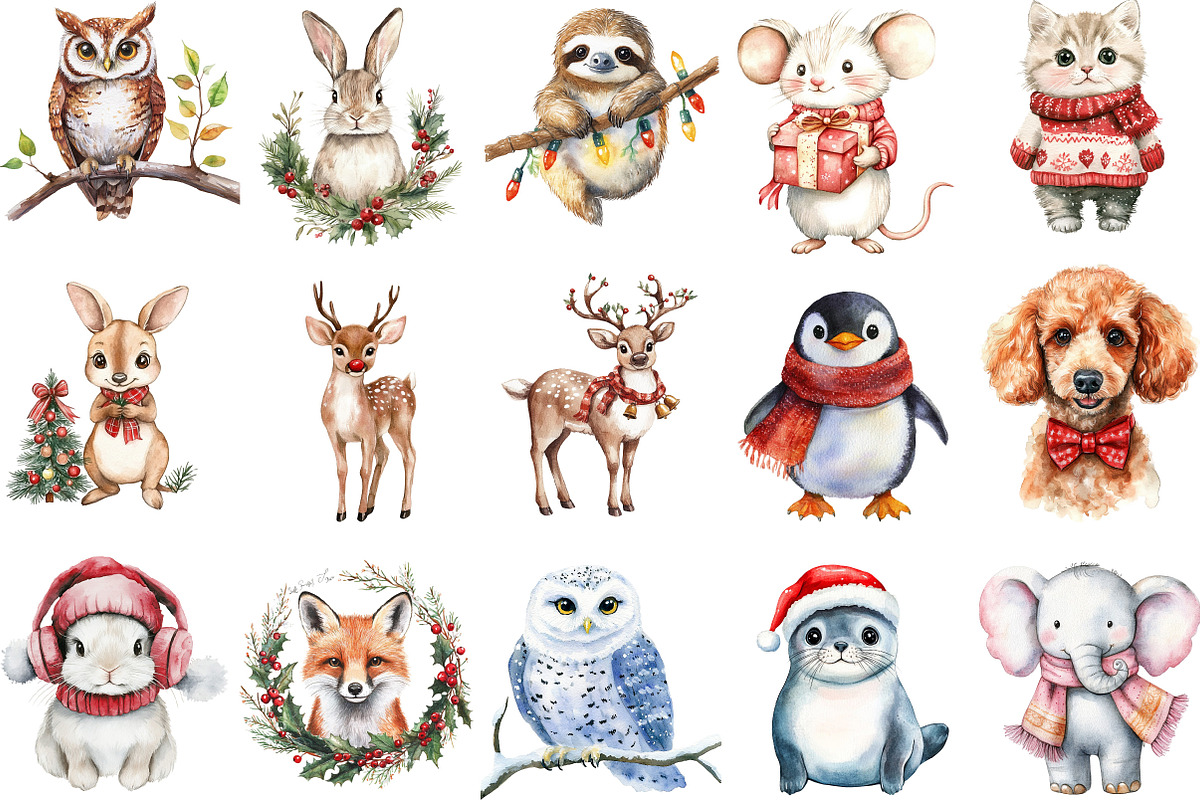 Cute Holiday Animals Christmas, an Illustration by Designking (Photo 3 of 5)
