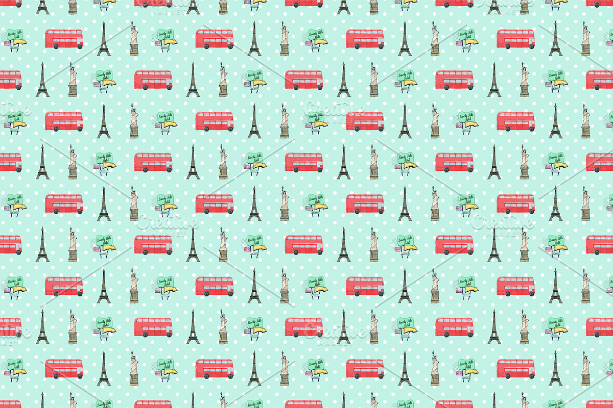Bon Voyage Travel Digital Paper, a Pattern Graphic by Kiwi Fruit Punch (Photo 2 of 3)