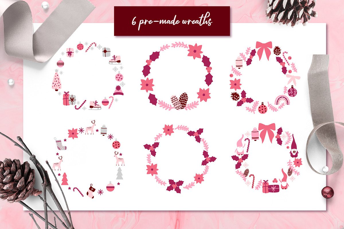 Pink Christmas Clipart & Patterns, a Decorative Illustration by AvaAva (Photo 20 of 25)