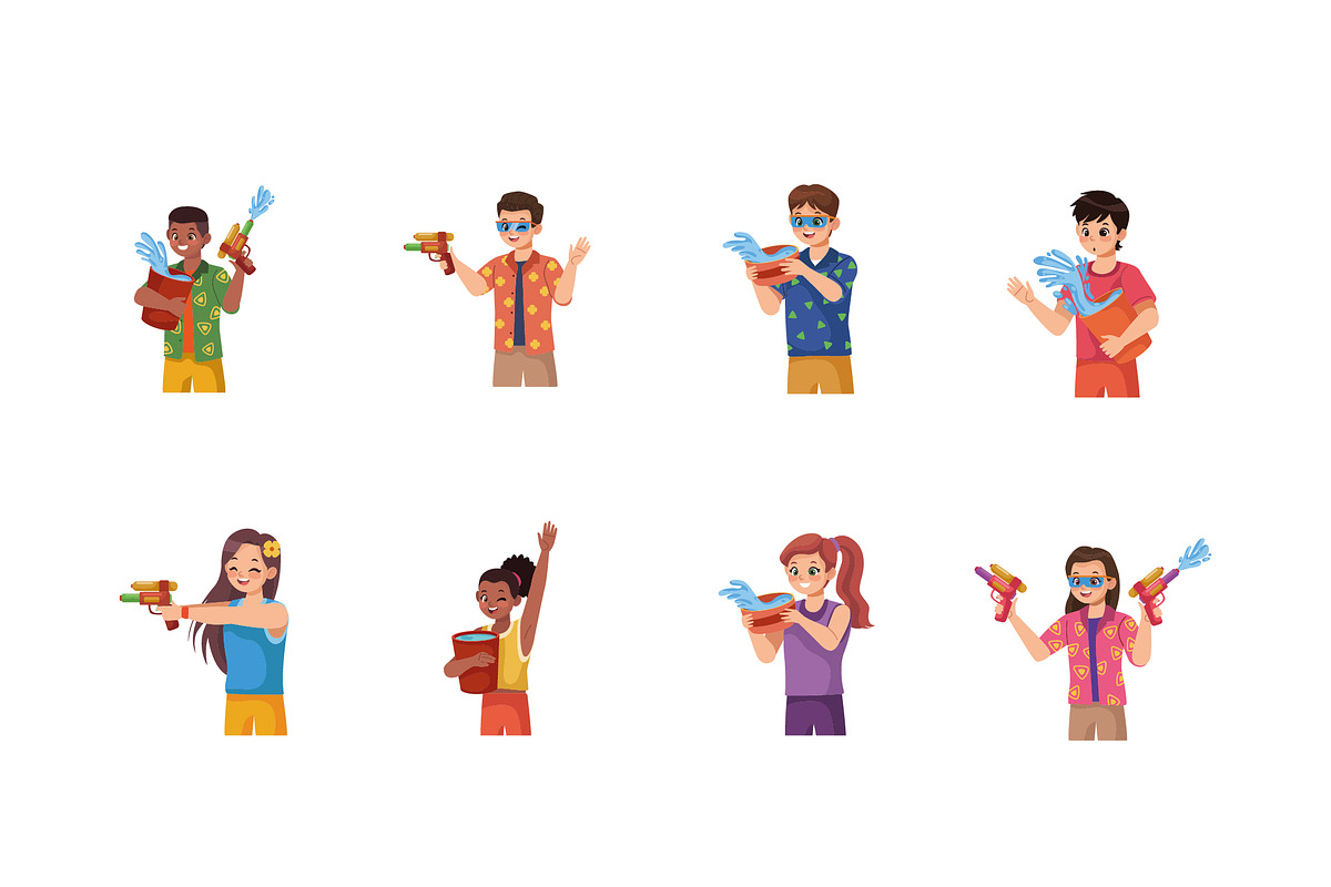 Songkran Festival Illustration Set, a Templates & Theme by studiogstock