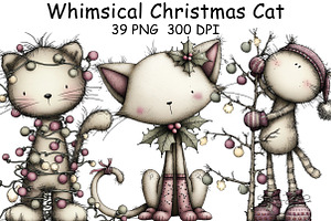 Whimsical Christmas Cat Clipart, an Illustration by CraftArtStudio