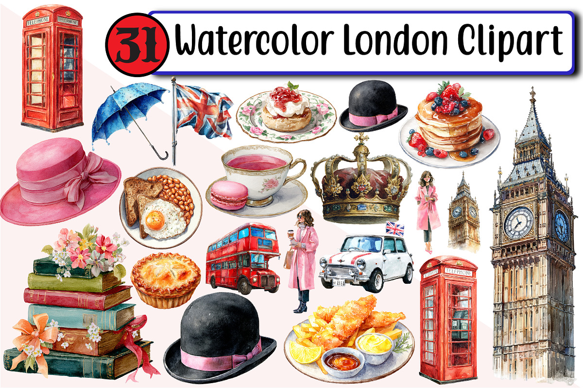Watercolor London Clipart, an Illustration by Design Market (Photo 1 of 3)