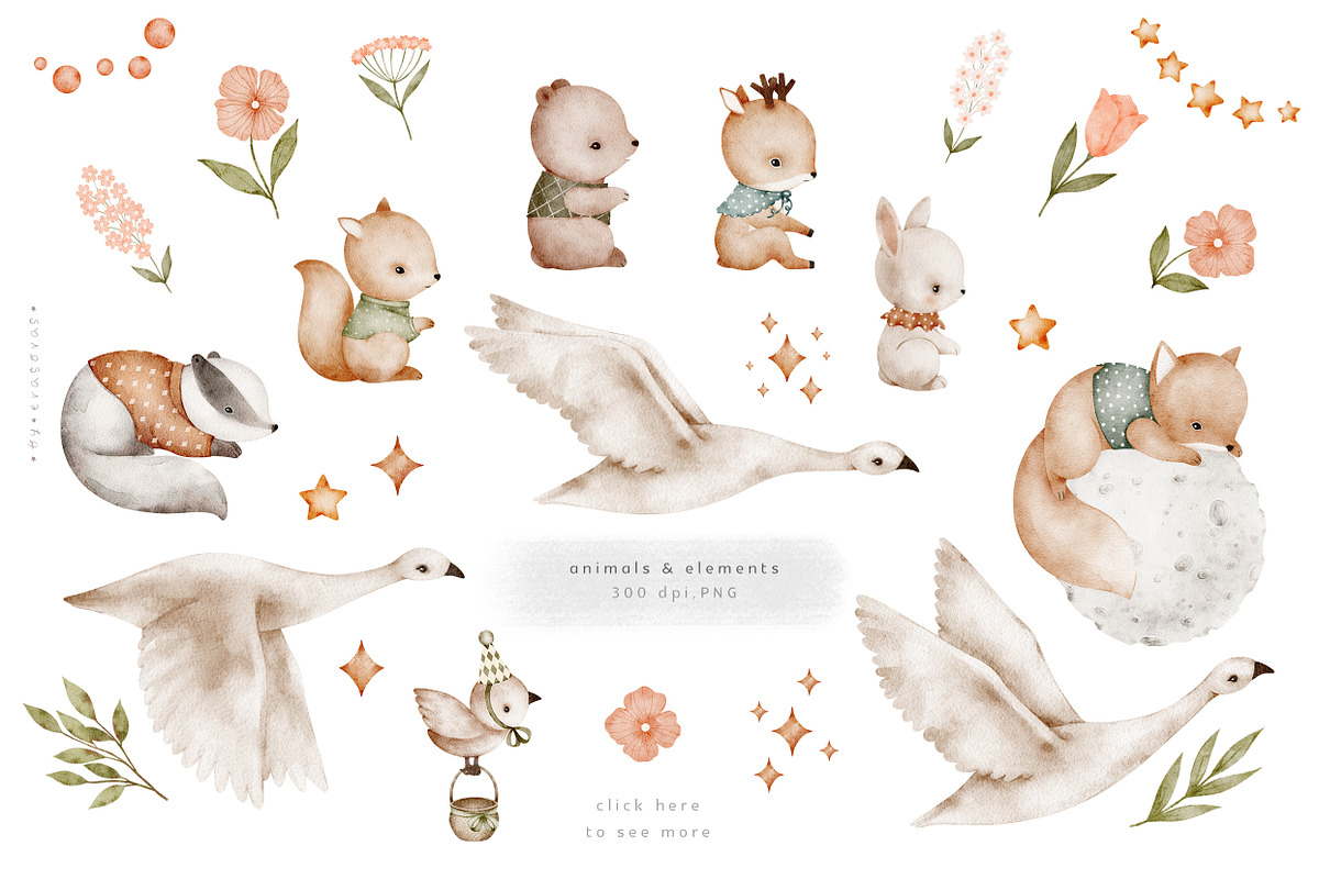 OVER THE MOUNTAINS watercolor set, an Animal Illustration by erasovas (Photo 3 of 8)