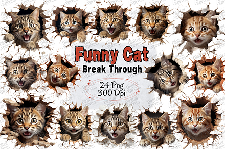 Funny Cat Break Through Png Set
