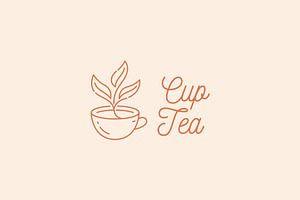 Cup Tea Leaf Vintage Linear Logo, a Branding & Logo Template by Signatoro