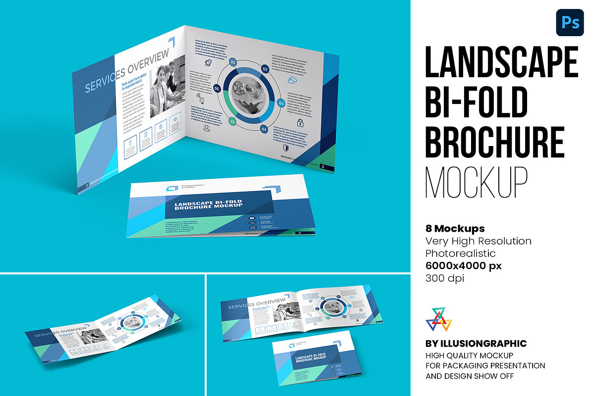 A4 Landscape Bi-Fold Brochure Mockup, a Books & Magazine Mockup by Illusiongraphic (Photo 1 of 17)