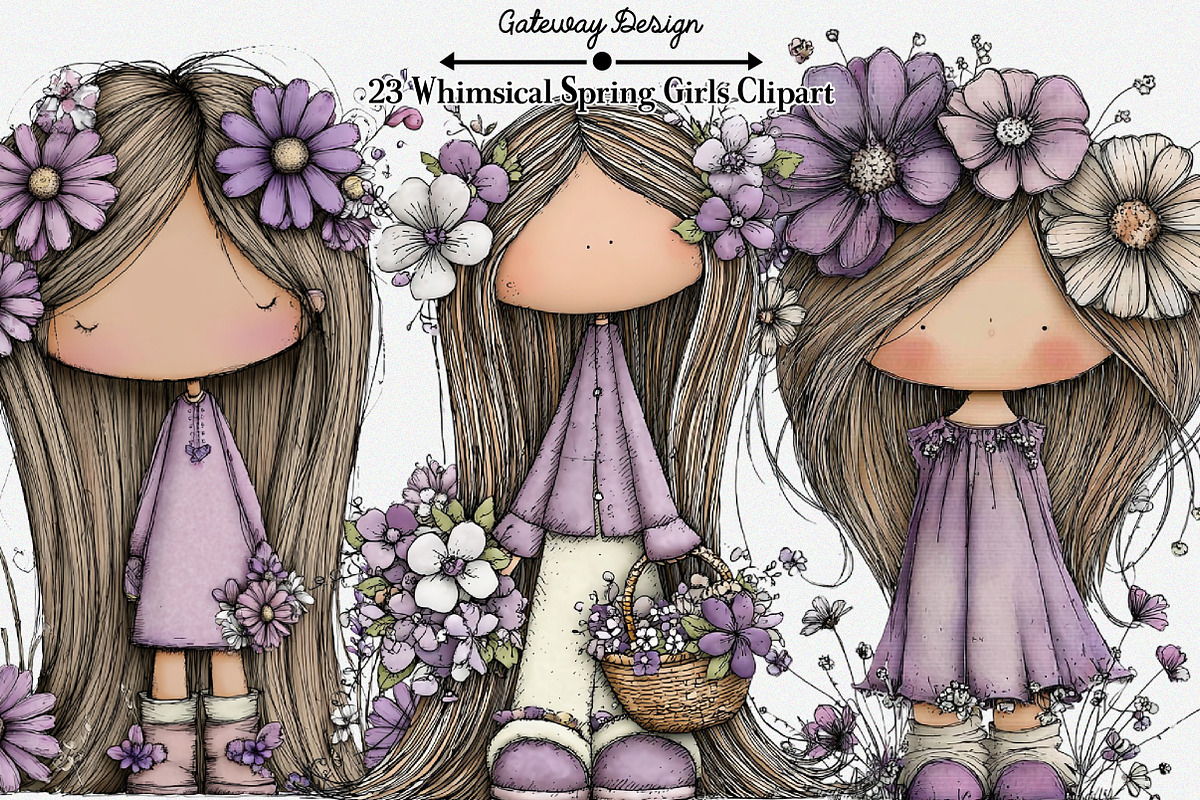 Whimsical Spring Girls Clipart, an Illustration by GatewayDesign (Photo 1 of 6)
