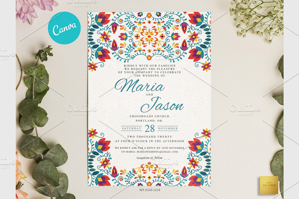 Mexican Wedding Invitation | CANVA, a Stationery Template by Creative Market (Photo 1 of 5)