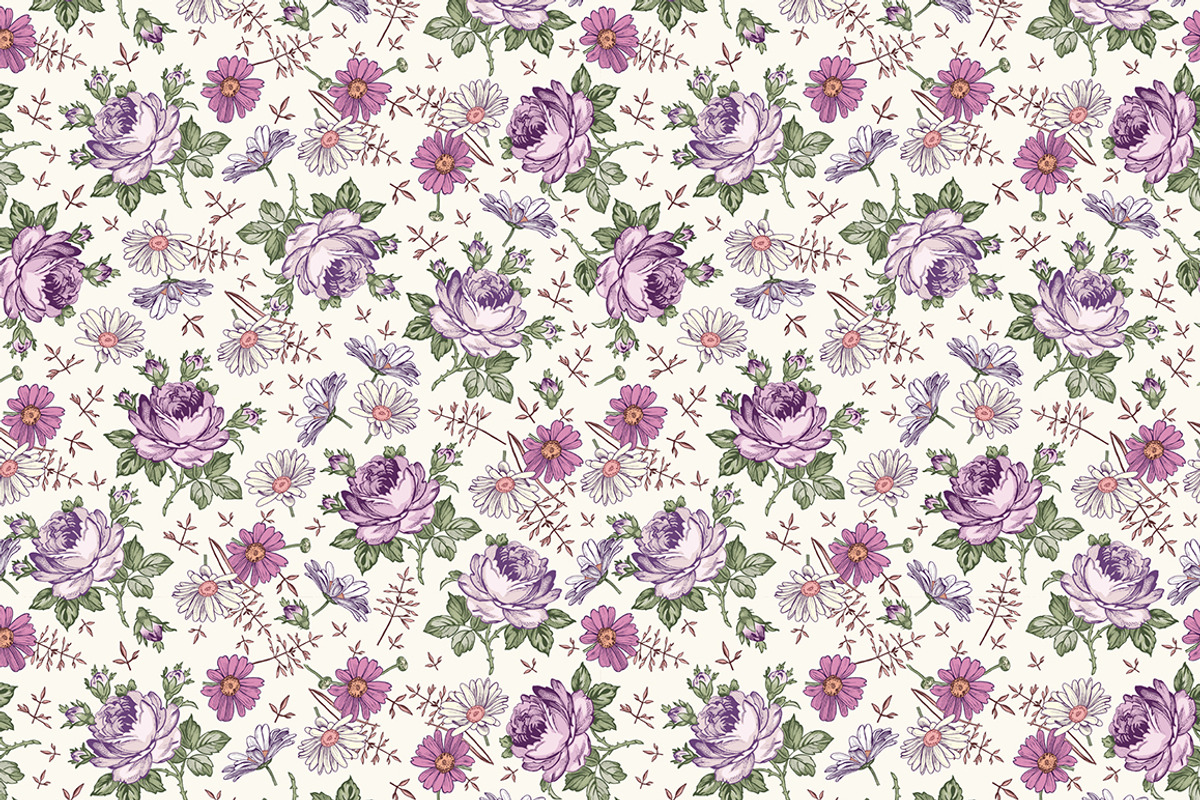 Set Seamless Flowers Roses Chamomile, a Pattern Graphic by Vintage (Photo 6 of 13)