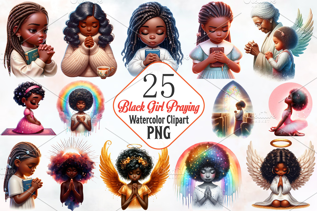 Black Girl Praying Sublimation Bundl, a Person Illustration by RobertsArt (Photo 1 of 7)
