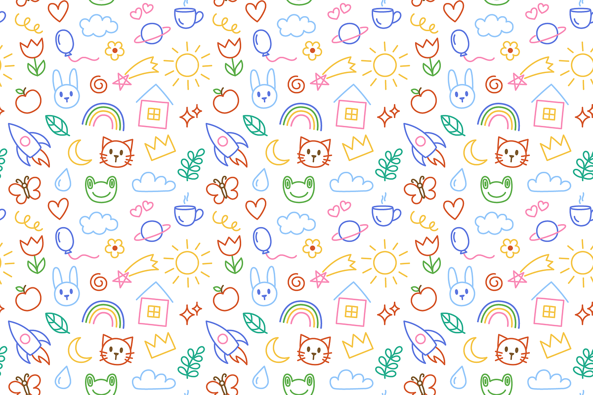 Kids, children doodles pattern, an Illustration by Cmeree (Photo 2 of 2)