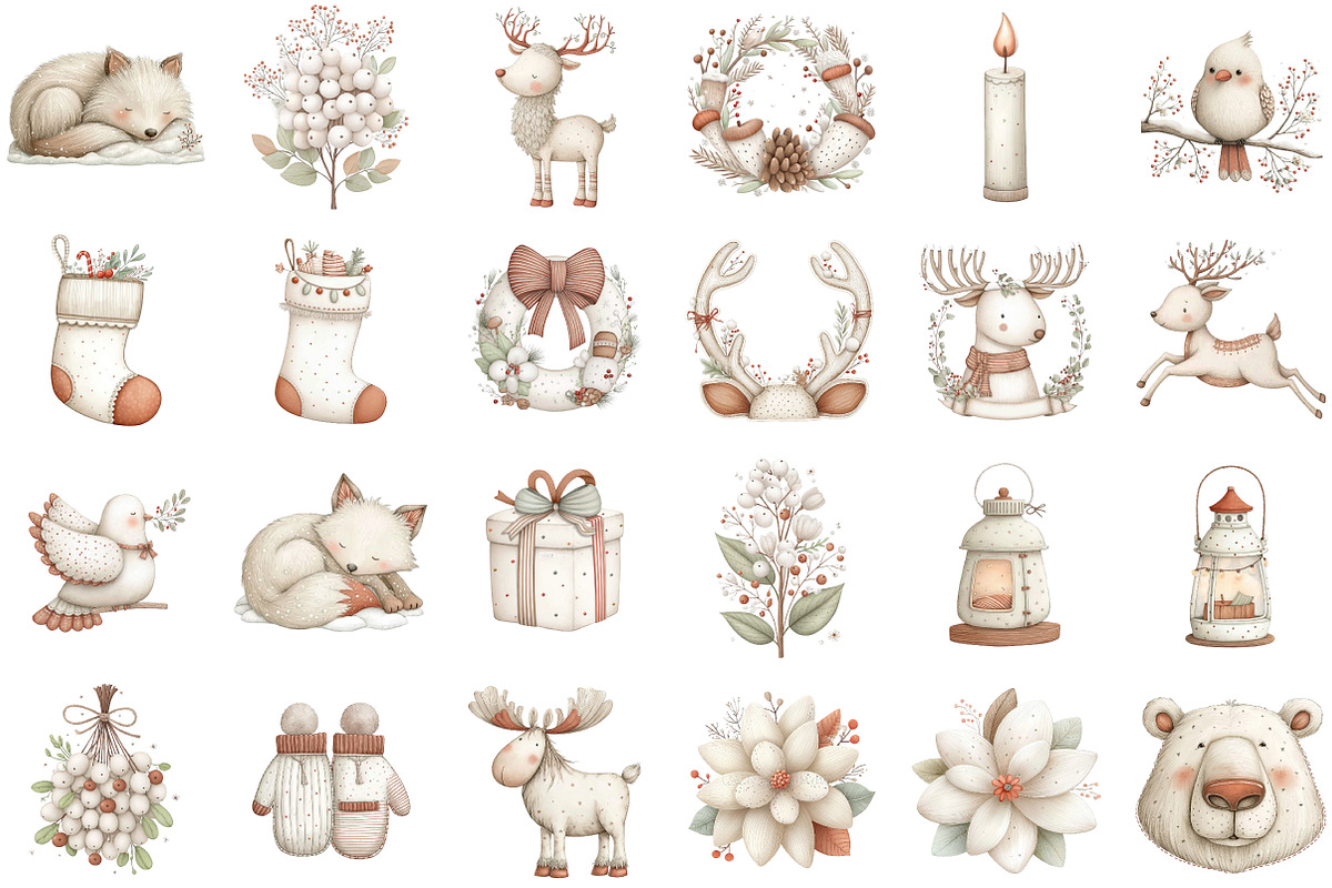 Cozy White Christmas Clipart Set, an Illustration by Sublimation Artist (Photo 2 of 6)