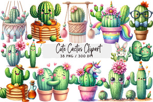 Cute Cactus Clipart, an Illustration by DreamArtGraphic
