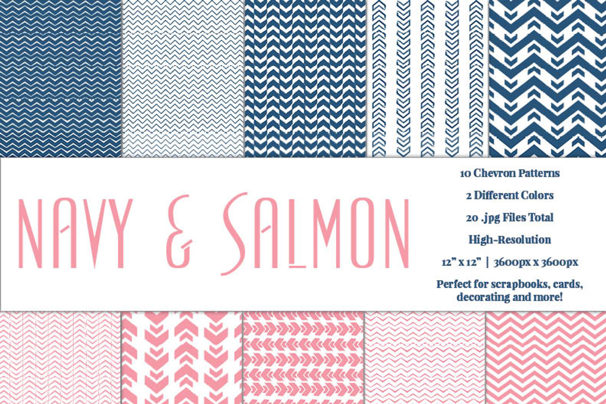 Navy & Salmon Chevron Pattern Papers, a Pattern Graphic by Dream in Color Studio (Photo 2 of 2)