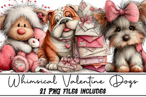 Whimsical Valentine Dogs Clipart, an Illustration by DreamArtGraphic