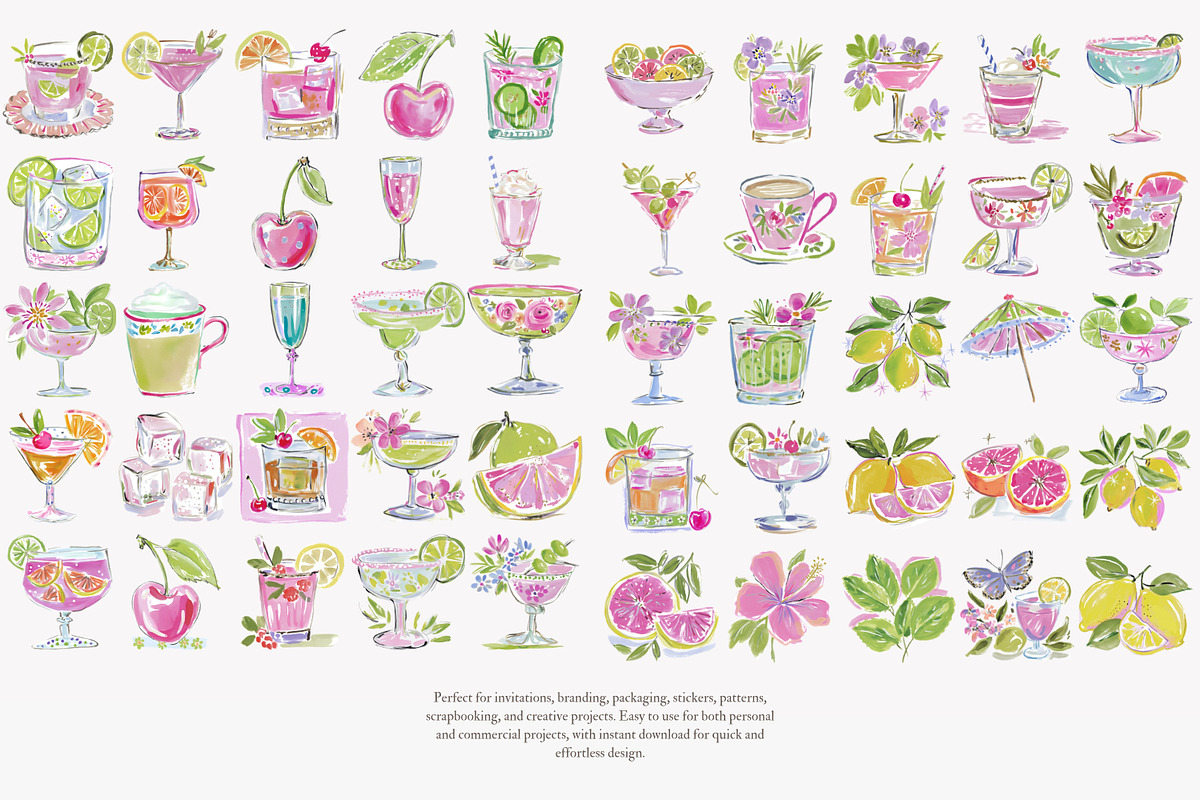 cocktail watercolor clipart set, a Decorative Illustration by Patishop Art (Photo 10 of 10)