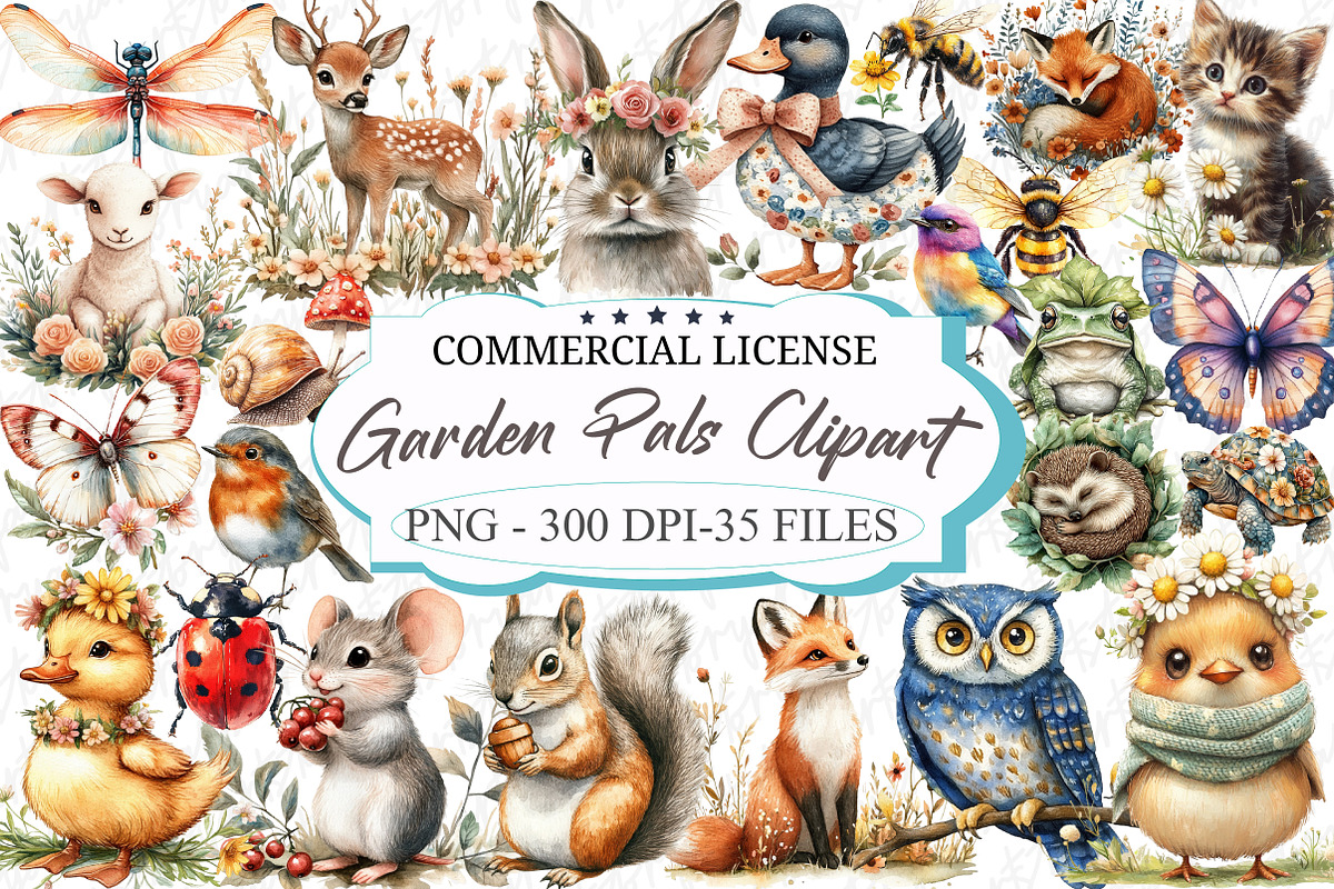 Garden Pals Watercolor Clipart, an Illustration by designcity5 (Photo 1 of 5)