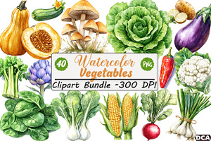 Watercolor Vegetables Clipart Bundle, an Illustration by DreamCafeArt