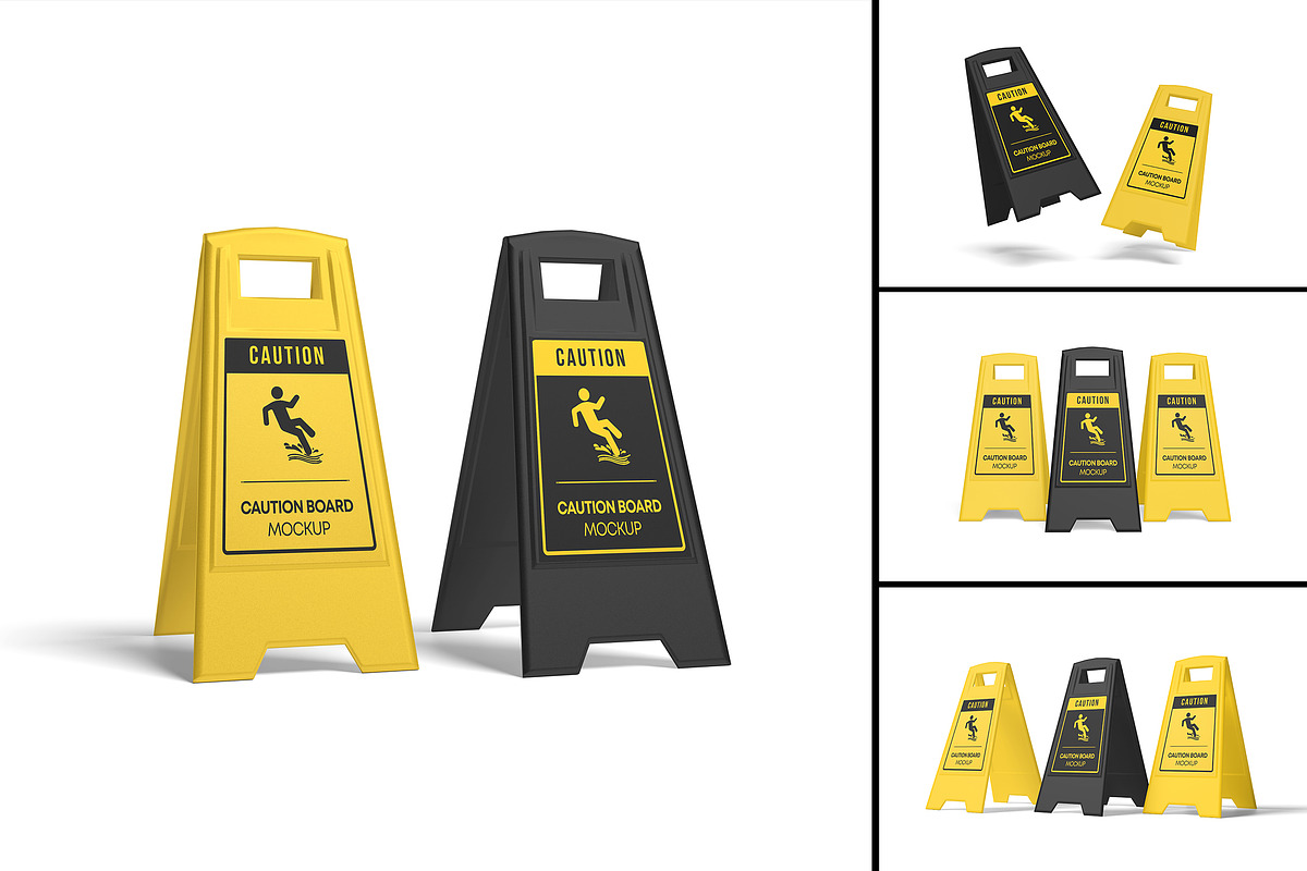Caution Board Mockups, an Advertising Mockup by AndikaGraphic (Photo 1 of 6)