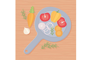 vegetables frying pan, a Food Illustration by studiogstock