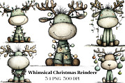 Whimsical Christmas Reindeer Clipart, an Illustration by CraftArtStudio (Thumbnail 1 of 6)