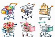 Watercolor Shopping Cart Clipart, an Illustration by Craft Nest (Thumbnail 4 of 6)
