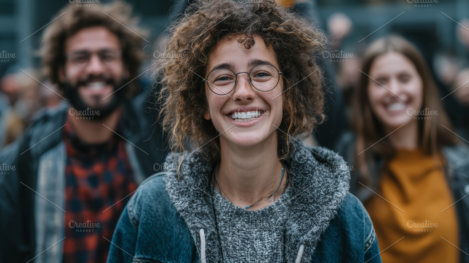 Happy young people smiling together in an outdoor setting, a Photo by AS photostudio
