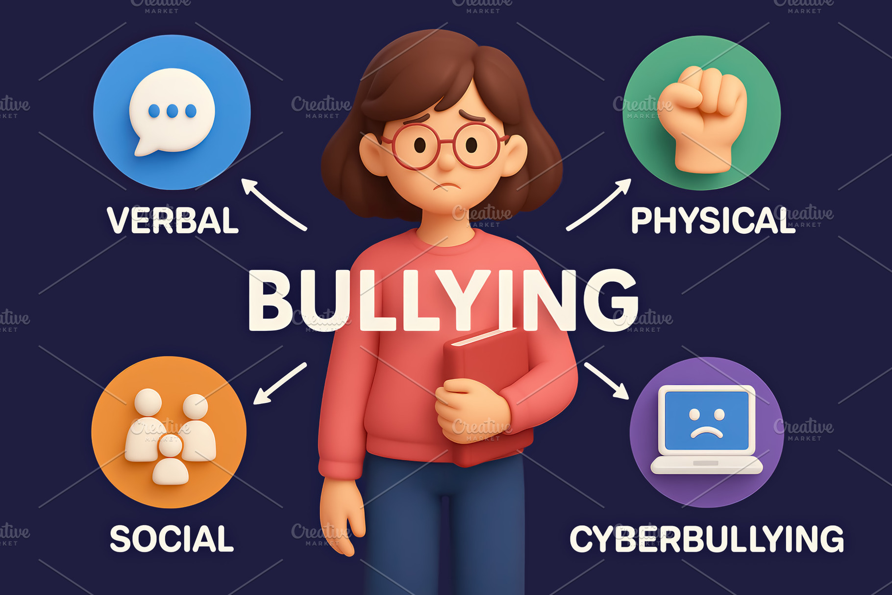 Types of Bullying. Educational illus, a School & Education Photo by angellodeco