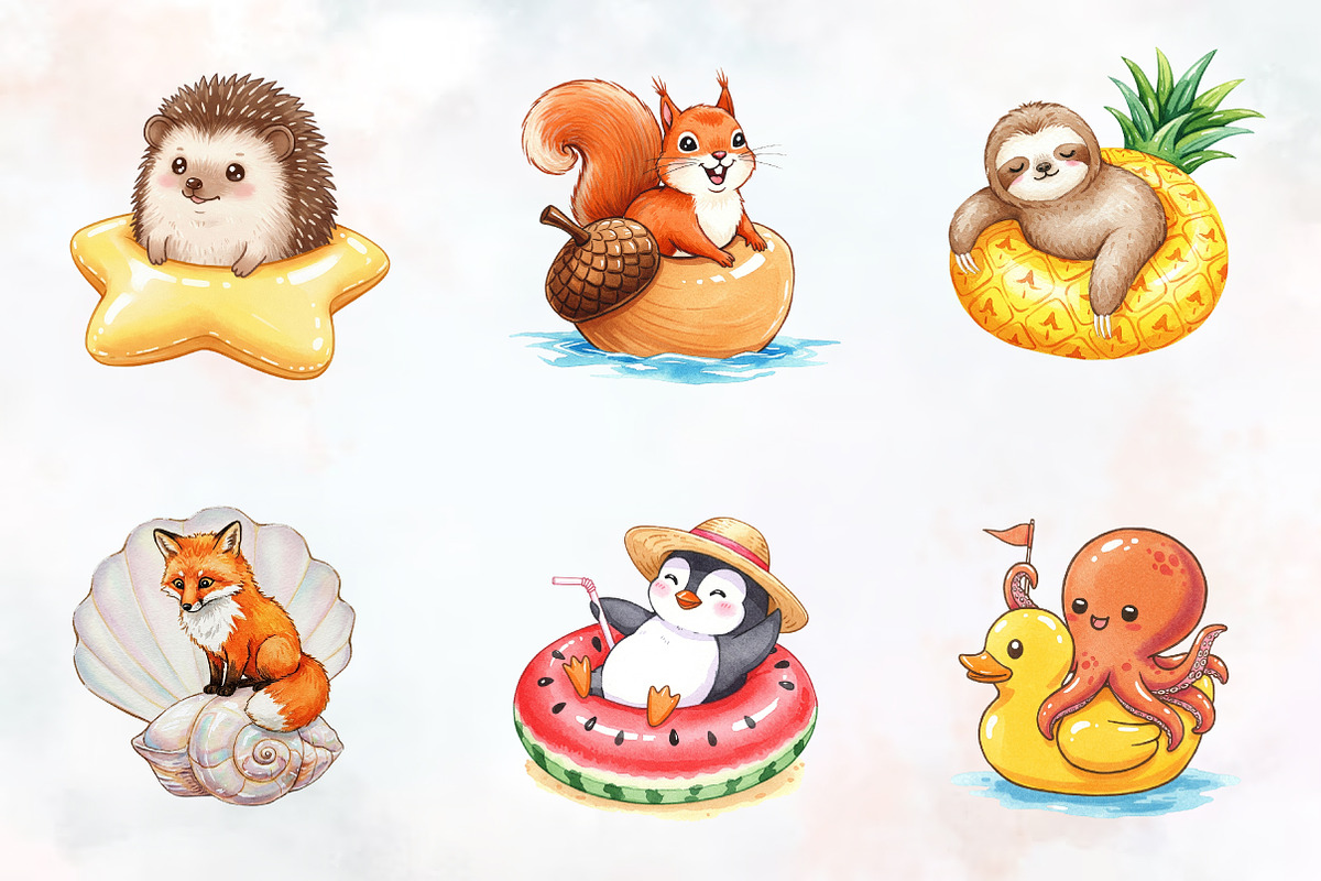 Summer Animals on Float Sublimation, an Illustration by RobertsArt (Photo 2 of 7)