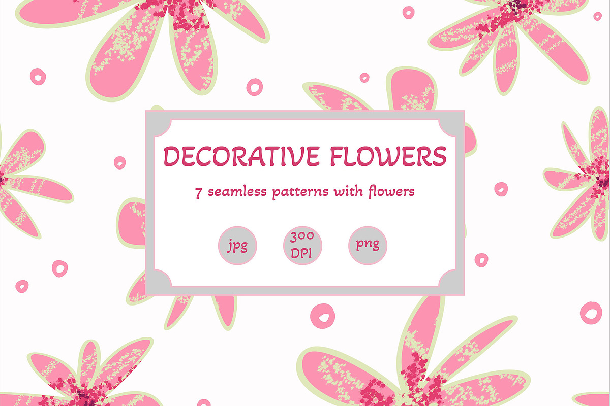 Decorative flowers - 7 patterns, a Pattern Graphic by FER by Ekaterina Kazakova (Photo 1 of 7)